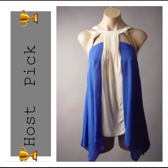 Final Sale Blue/ Beige Straps Back Blouse - Picture 2 of 8